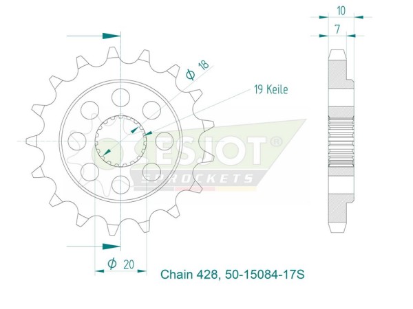 Ritzel Kettenritzel 17 Zähne (428) passend für Beta RR 125 T LC 4T