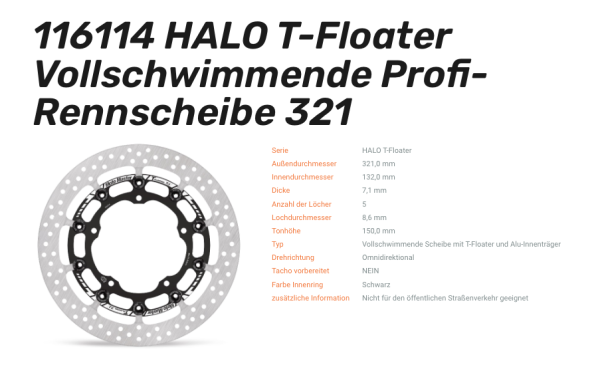 Moto-Master schwimmende Profi-Rennscheibe Halo T-Floater passend für Yamaha - 116114