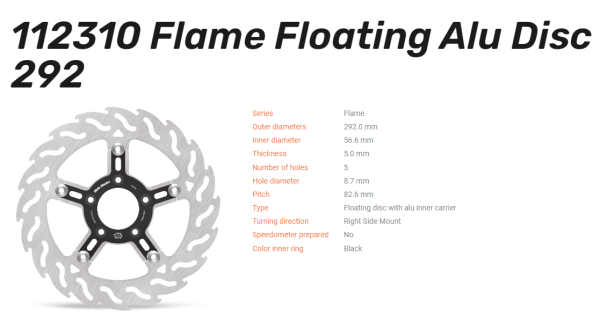 Moto-Master Bremsscheibe Flame Floating Alu-Disc vorn rechts passend für Harley Davidson - 112310