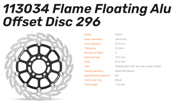 Moto-Master Bremsscheibe Flame Floating-Alu Disc Offset passend für Honda - 113033