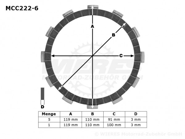 TRW Lucas Kupplungslamellenset (6 st.) passend für Kawasaki MCC222-6 / MCC 222-6