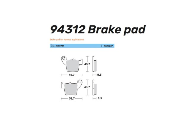 Moto-Master Bremsbelag hinten Sinter Pro Racing / Nitro passend für TM Racing - 94312 94322 94321