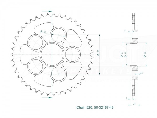 Kettenrad passend für Ducati 950 Hypermotard / SP Stahl 43 Zähne (520)