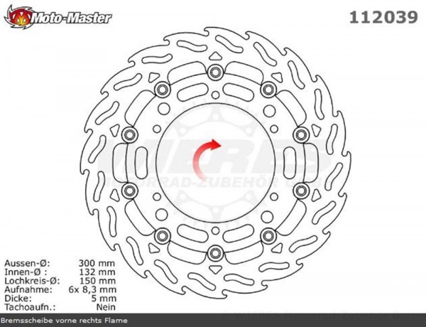 Moto-Master Bremsscheibe vorn rechts 112039 passend für Yamaha 600 Diversion Serie Flame schwimmend