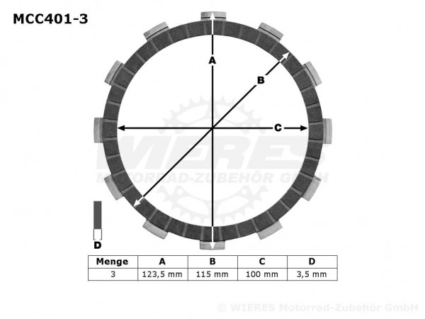 TRW Lucas Kupplungslamellenset (3 st.) passend für Yamaha MCC401-3 / MCC 401-3