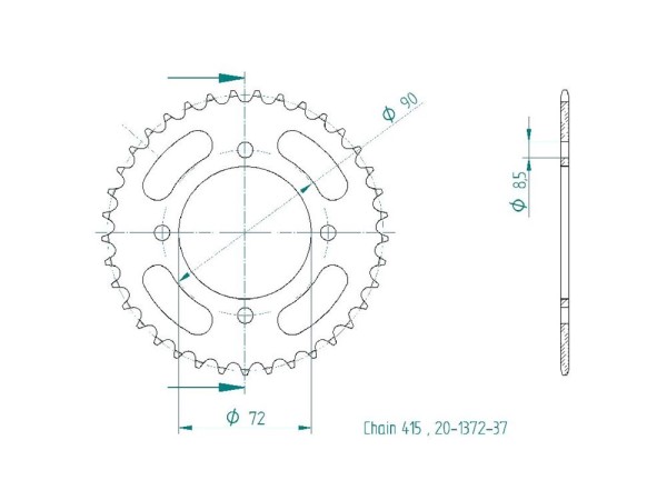 Kettenrad Stahl 32 35 37 40 42 44 Zähne - (415) 20-1372-x