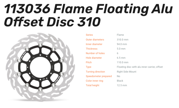 Moto-Master Bremsscheibe Flame Floating-Alu Disc Offset vorne passend für Honda - 113036