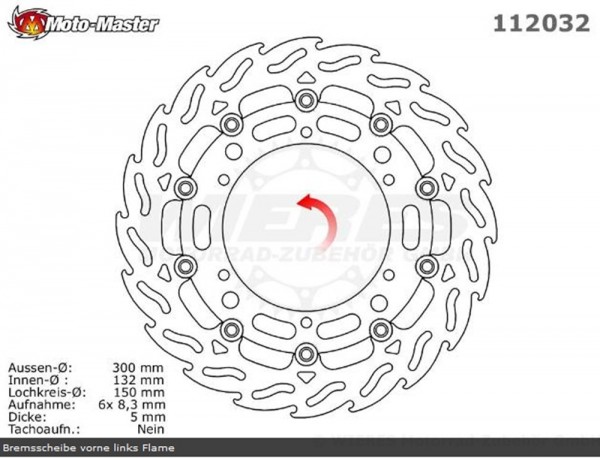 Moto-Master Bremsscheibe vorn links 112032 passend für Yamaha 600 Diversion Serie Flame schwimmend