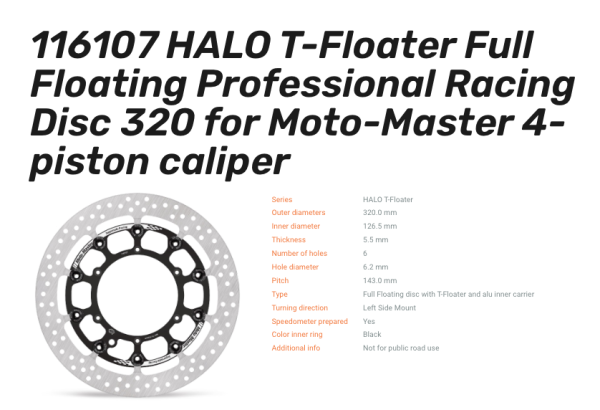 Moto-Master schwimmende Rennscheibe Halo T-Floater vorn passend für GasGas/Husqvarna/KTM - 116107